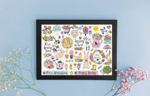 Cross Stitch Kit Spring Sampler, 38×27 cm, Multicolor Canvas Embroidery Design by Letistitch for Wall Display