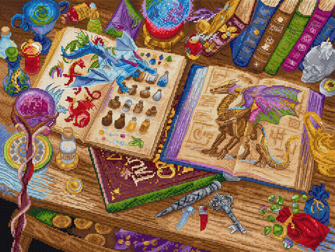 Dragon Cross Stitch Embroidery Kit, Letistitch Fantasy Design, 38 x 29 cm, Zweigart Aida 16 ct, 62 Cotton Thread Colors