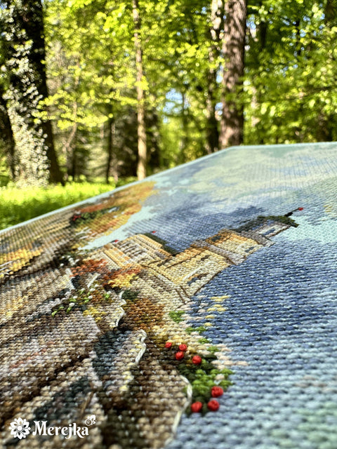 Merejka Split Rock Lighthouse Cross Stitch Kit, Seaside Landscape, Cotton Canvas, 39 × 30 cm