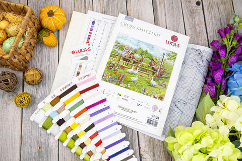 Luca-S Donkeys' Yard Counted Cross Stitch Kit 39x32cm, Fabric Floss Needle Chart