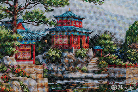 Silent Bell Cross Stitch Kit, Nature-Themed Design, Merejka, Zweigart Aida 16 Ecru, DMC 43 Colors, 31×40 cm, Fantastitch Pattern