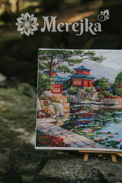 Silent Bell Cross Stitch Kit, Nature-Themed Design, Merejka, Zweigart Aida 16 Ecru, DMC 43 Colors, 31×40 cm, Fantastitch Pattern