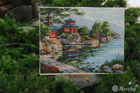 Silent Bell Cross Stitch Kit, Nature-Themed Design, Merejka, Zweigart Aida 16 Ecru, DMC 43 Colors, 31×40 cm, Fantastitch Pattern