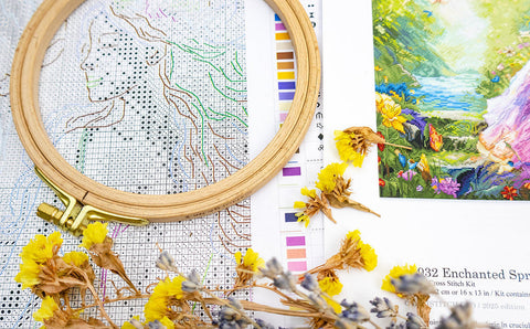 Letistitch Spring Landscape Cross Stitch Kit, 40 × 32 cm Aida Fabric, Multicolor Embroidery Set with Cotton Threads