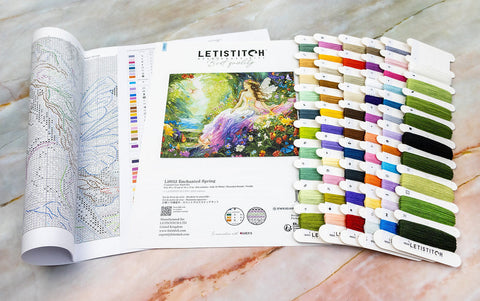 Letistitch Spring Landscape Cross Stitch Kit, 40 × 32 cm Aida Fabric, Multicolor Embroidery Set with Cotton Threads