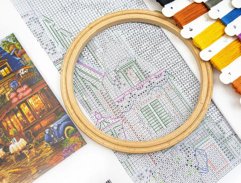Paris After Rain Cross Stitch Kit, 42 x 30 cm, Letistitch, Zweigart Aida 16 ct, 100% Cotton, 64 Colors