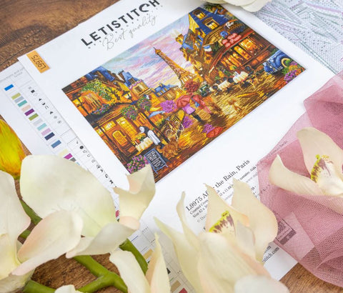 Paris After Rain Cross Stitch Kit, 42 x 30 cm, Letistitch, Zweigart Aida 16 ct, 100% Cotton, 64 Colors