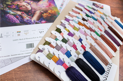 LetiStitch Counted Cross Stitch Kit Bed of Flowers, 42 x 28 cm, Zweigart Aida, Anchor Cotton Threads, Fantasy Design
