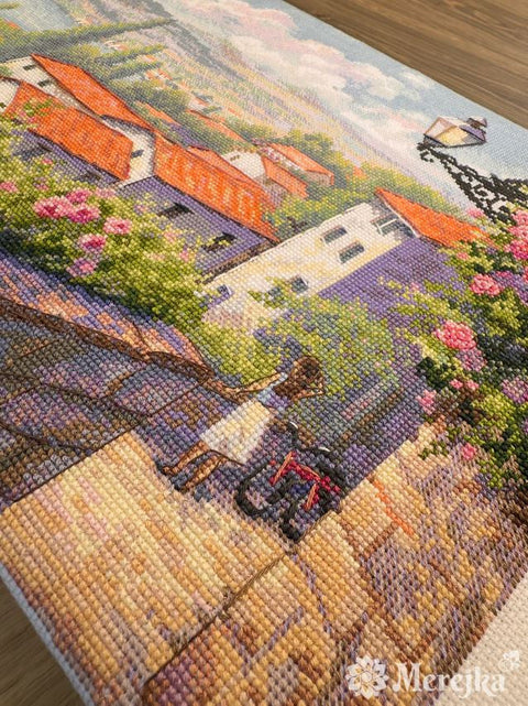 Summer Landscape Cross Stitch Kit with DMC Threads, Merejka Pattern, Zweigart Aida 16 Fabric, 43.5 x 25 cm, Nature Scene