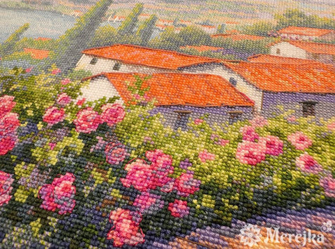 Summer Landscape Cross Stitch Kit with DMC Threads, Merejka Pattern, Zweigart Aida 16 Fabric, 43.5 x 25 cm, Nature Scene