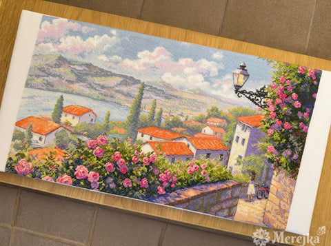 Summer Landscape Cross Stitch Kit with DMC Threads, Merejka Pattern, Zweigart Aida 16 Fabric, 43.5 x 25 cm, Nature Scene