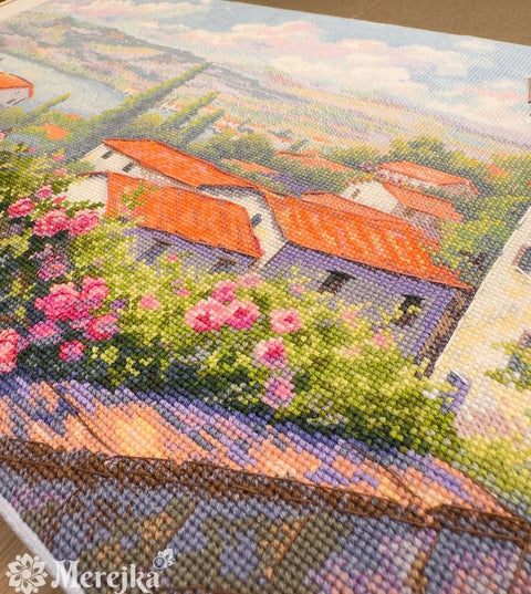 Summer Landscape Cross Stitch Kit with DMC Threads, Merejka Pattern, Zweigart Aida 16 Fabric, 43.5 x 25 cm, Nature Scene