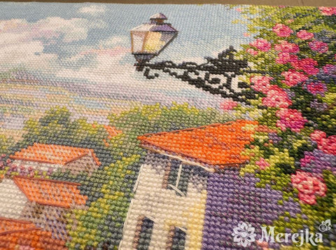 Summer Landscape Cross Stitch Kit with DMC Threads, Merejka Pattern, Zweigart Aida 16 Fabric, 43.5 x 25 cm, Nature Scene