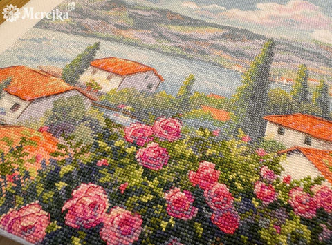 Summer Landscape Cross Stitch Kit with DMC Threads, Merejka Pattern, Zweigart Aida 16 Fabric, 43.5 x 25 cm, Nature Scene