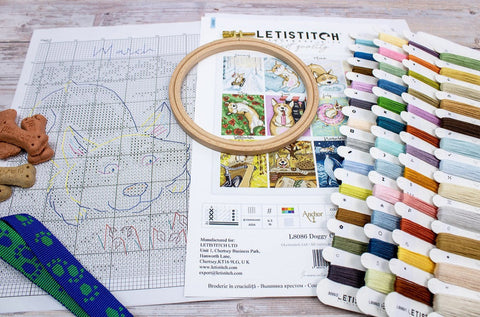 Doggy Calendar Cross Stitch Kit, LetiStitch, 43x41cm, Zweigart Aida 16ct, 100% Cotton Anchor Threads