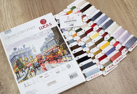 Luca-S London Cross Stitch Kit, Counted Aida Fabric, Threads, Needle Pattern