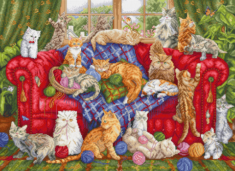 Letistitch Cat Cross Stitch Kit, Meow Manor Design, 44 x 32 cm, Multicolor Embroidery Kit for Wall Decor