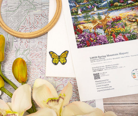 Cross Stitch Kit Spring Mountain Landscape, Snowy Peaks, Letistitch, 45×34 cm, Aida Fabric, Threads, Needle, Pattern & Instructions