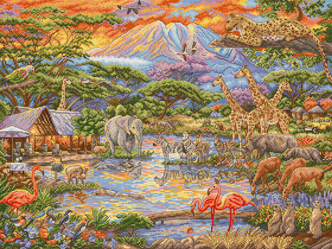 Cross Stitch Kit Wild Africa, Multicolor Embroidery Set, 45 x 34 cm Finished Size, Letistitch DIY Craft Kit for Home Decor