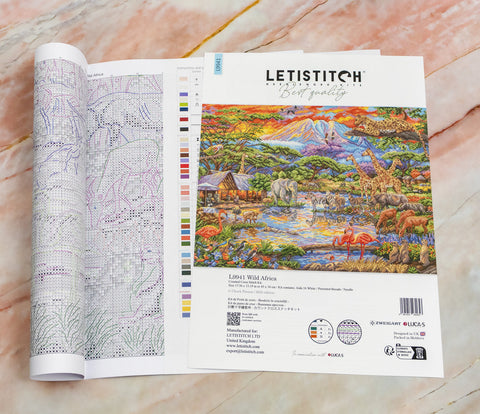 Cross Stitch Kit Wild Africa, Multicolor Embroidery Set, 45 x 34 cm Finished Size, Letistitch DIY Craft Kit for Home Decor