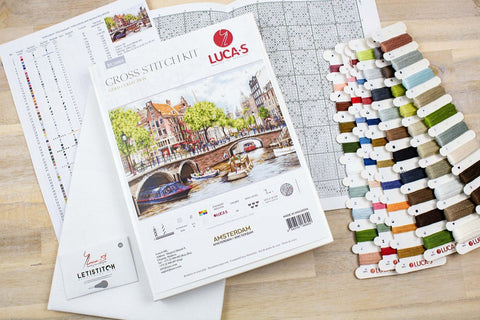 Luca-S Amsterdam Cross Stitch Kit Aida Fabric, Cotton Threads, Needle & Chart