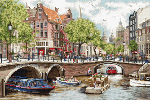 Luca-S Amsterdam Cross Stitch Kit Aida Fabric, Cotton Threads, Needle & Chart