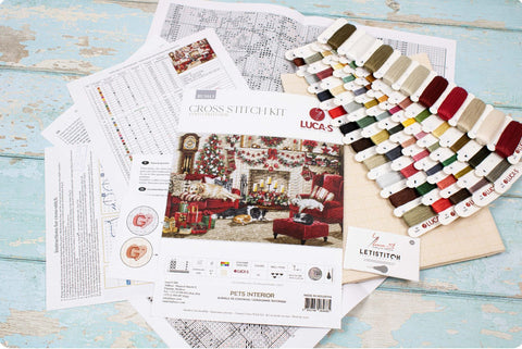 Luca-S Pets in Interior Cross Stitch Kit with Fabric Threads Needle Pattern