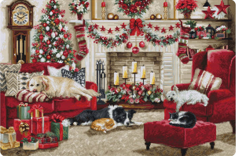 Luca-S Pets in Interior Cross Stitch Kit with Fabric Threads Needle Pattern