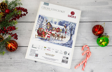 Luca-S Santa’s Visit Christmas Cross Stitch Kit 48x32cm Fabric Threads Needle