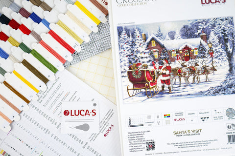 Luca-S Santa’s Visit Christmas Cross Stitch Kit 48x32cm Fabric Threads Needle
