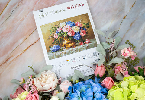 Luca-S Golden Bloom Cross Stitch Kit 48x33cm on Zweigart 16ct Aida