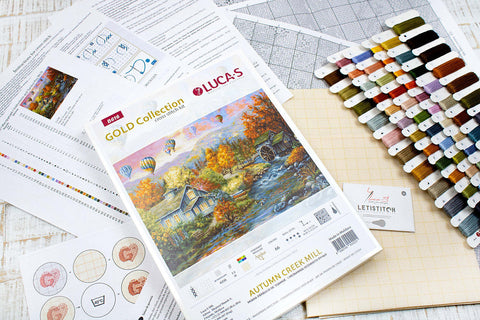 Luca-S Autumn Windmill Landscape Cross Stitch Kit, Fabric Threads Needle Chart
