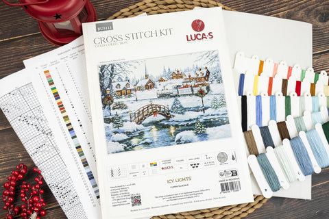 Winter Christmas Cross Stitch Kit Icy Lights, Luca-S 48 x 35 cm, Zweigart Aida 16 ct, 52 Colors