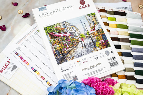Luca-S Paris Flower Shop Cross Stitch Kit 48x35cm, 16ct Zweigart Aida, 61 Colors