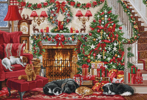 Luca-S Counted Cross Stitch Kit Cozy Fireplace Scene 49x33cm, Intermediate-Advanced