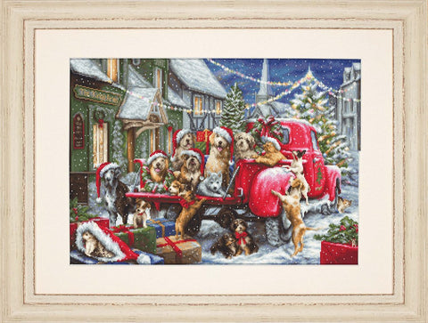 Luca-S Puppies Christmas Cross Stitch Kit 50x35cm Fabric, Threads, Needle, Chart