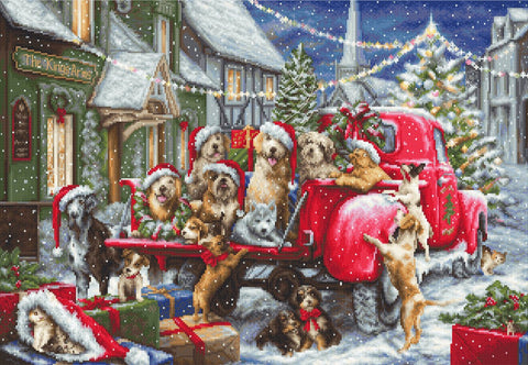 Luca-S Puppies Christmas Cross Stitch Kit 50x35cm Fabric, Threads, Needle, Chart