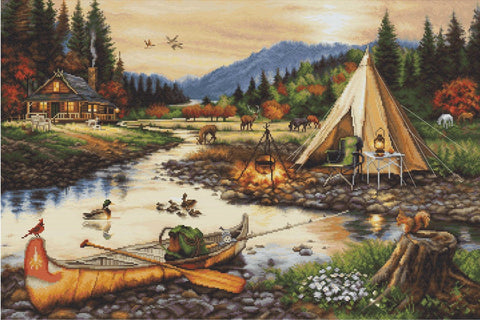 Luca-S Gold Creek Counted Cross Stitch Kit 51x34cm Embroidery Set for Adults