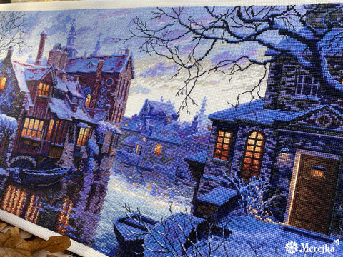 Counted Cross Stitch Kit Northern Venice Cityscape, Panoramic 57.5 x 28 cm, Merejka, Intermediate to Advanced Pattern