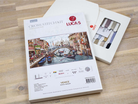 Luca-S Venice Romantic Panorama Cross Stitch Kit, Aida Canvas, Threads & Chart