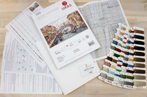 Luca-S Venice Romantic Panorama Cross Stitch Kit, Aida Canvas, Threads & Chart
