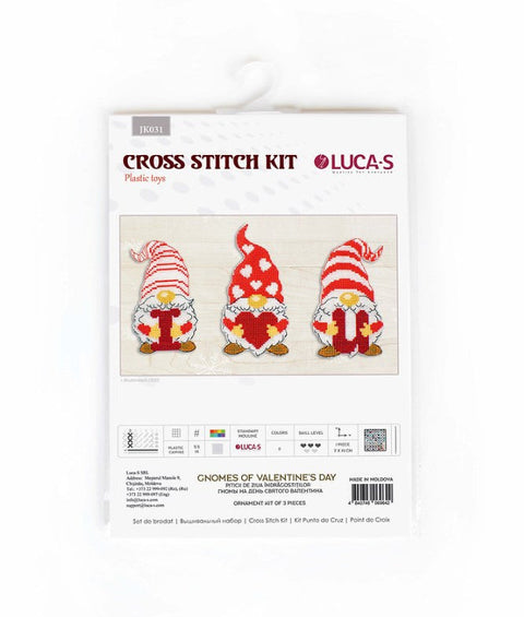 Luca-S Valentine Gnomes Counted Cross Stitch Kit, Canvas, Threads, Needle Pattern
