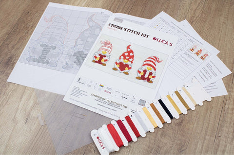 Luca-S Valentine Gnomes Counted Cross Stitch Kit, Canvas, Threads, Needle Pattern
