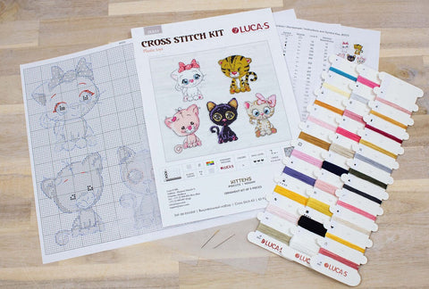 Luca-S Cute Kittens Cross Stitch Kit for Beginners, Complete Embroidery Set