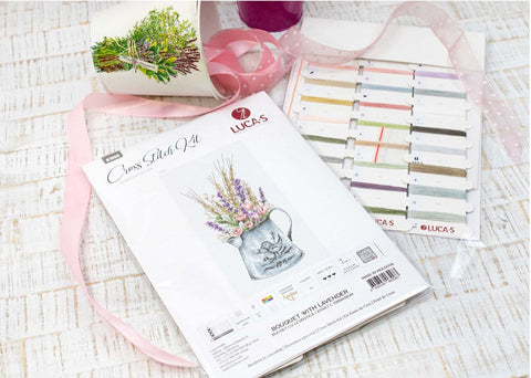 Luca-S Lavender Bouquet Cross Stitch Kit 8x16cm, Zweigart 16ct AIDA, Anchor Threads