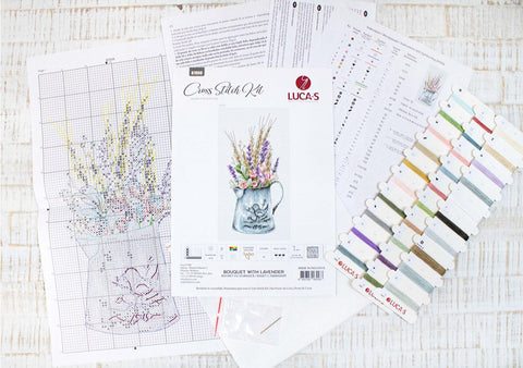 Luca-S Lavender Bouquet Cross Stitch Kit 8x16cm, Zweigart 16ct AIDA, Anchor Threads