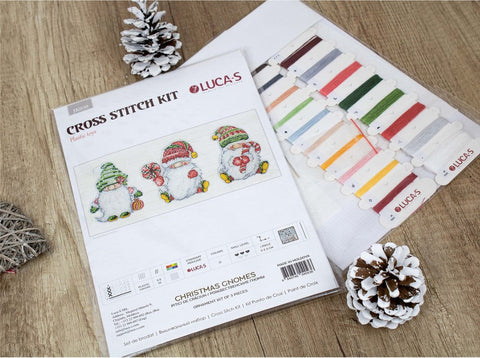 Luca-S Christmas Gnomes Cross Stitch Kit w/ Fabric, Threads, Needle & Chart