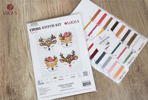 Luca-S Foxes and Deer Cross Stitch Kit with Threads, Needle & Fabric
