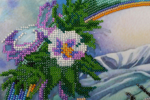 Bead Embroidery Kit, Watercolor Summer Flowers, Abris Art, 30 x 34 cm, 19 Colors, Beginner-Friendly Craft Set
