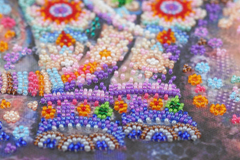 Large Bead Embroidery Kit, India-Inspired Design, Abris Art, 300 x 300 mm, 23 Colors, Preciosa Ornela Beads
